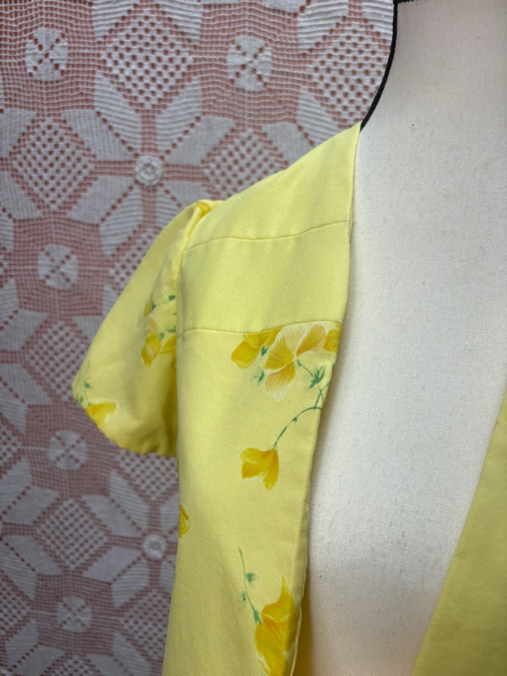 Vintage Yellow Floral Blouse Puff Sleeve Open Front SzSm - Picture 3 of 9